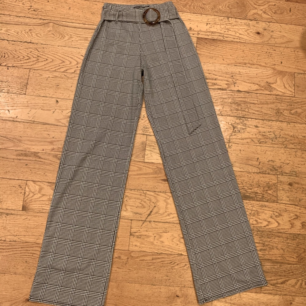 Plaid wide leg pants